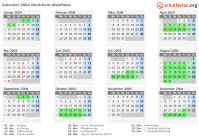 Kalender 2004 mit Ferien und Feiertagen Nordrhein-Westfalen