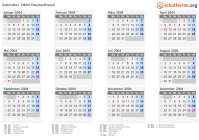 Kalender 2004 mit Ferien und Feiertagen Deutschland