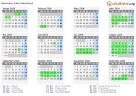 Kalender 2004 mit Ferien und Feiertagen Saarland
