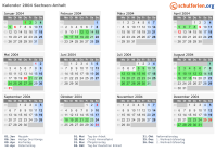 Kalender 2004 mit Ferien und Feiertagen Sachsen-Anhalt