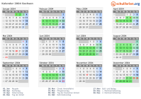 Kalender 2004 mit Ferien und Feiertagen Sachsen