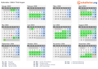 Kalender 2004 mit Ferien und Feiertagen Thüringen