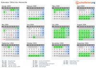 Kalender 2004 mit Ferien und Feiertagen Aix-Marseille