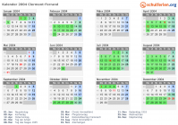 Kalender 2004 mit Ferien und Feiertagen Clermont-Ferrand