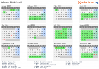 Kalender 2004 mit Ferien und Feiertagen Créteil