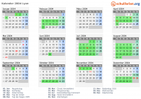 Kalender 2004 mit Ferien und Feiertagen Lyon