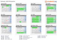 Kalender 2004 mit Ferien und Feiertagen Montpellier