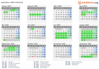 Kalender 2004 mit Ferien und Feiertagen Kärnten