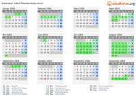 Kalender 2004 mit Ferien und Feiertagen Niederösterreich
