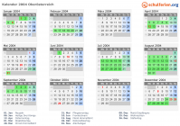 Kalender 2004 mit Ferien und Feiertagen Oberösterreich