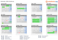 Kalender 2004 mit Ferien und Feiertagen Salzburg