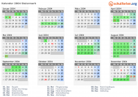 Kalender 2004 mit Ferien und Feiertagen Steiermark