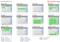 Kalender 2004 mit Ferien und Feiertagen Tirol