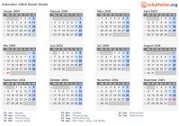Kalender 2004 mit Ferien und Feiertagen Basel-Stadt