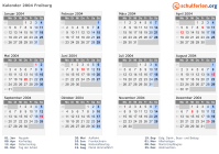 Kalender 2004 mit Ferien und Feiertagen Freiburg