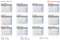 Kalender 2004 mit Ferien und Feiertagen Genf