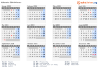 Kalender 2004 mit Ferien und Feiertagen Glarus