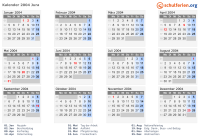 Kalender 2004 mit Ferien und Feiertagen Jura
