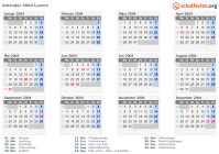 Kalender 2004 mit Ferien und Feiertagen Luzern