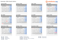 Kalender 2004 mit Ferien und Feiertagen Sankt Gallen