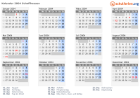 Kalender 2004 mit Ferien und Feiertagen Schaffhausen