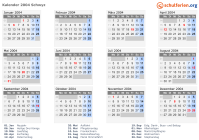 Kalender 2004 mit Ferien und Feiertagen Schwyz