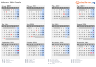 Kalender 2004 mit Ferien und Feiertagen Tessin