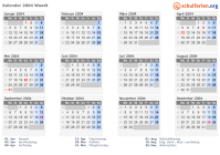Kalender 2004 mit Ferien und Feiertagen Waadt