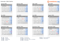 Kalender 2004 mit Ferien und Feiertagen Wallis