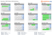 Kalender 2005 mit Ferien und Feiertagen Baden-Württemberg