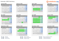 Kalender 2005 mit Ferien und Feiertagen Hamburg