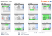 Kalender 2005 mit Ferien und Feiertagen Hessen