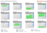 Kalender 2005 mit Ferien und Feiertagen Nordrhein-Westfalen