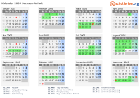Kalender 2005 mit Ferien und Feiertagen Sachsen-Anhalt