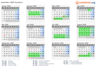 Kalender 2005 mit Ferien und Feiertagen Sachsen