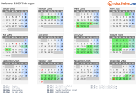 Kalender 2005 mit Ferien und Feiertagen Thüringen