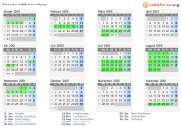 Kalender 2005 mit Ferien und Feiertagen Vorarlberg