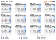 Kalender 2005 mit Ferien und Feiertagen Aargau