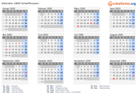 Kalender 2005 mit Ferien und Feiertagen Schaffhausen