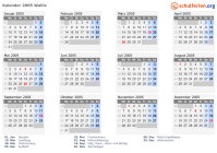 Kalender 2005 mit Ferien und Feiertagen Wallis