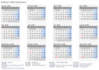 Kalender 2006 mit Ferien und Feiertagen Argentinien