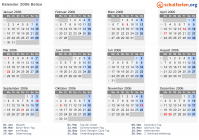 Kalender 2006 mit Ferien und Feiertagen Belize