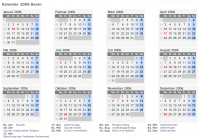 Kalender 2006 mit Ferien und Feiertagen Benin