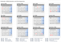 Kalender 2006 mit Ferien und Feiertagen Bosnien und Herzegowina