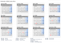 Kalender 2006 mit Ferien und Feiertagen Costa Rica