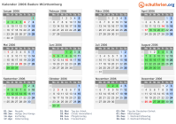 Kalender 2006 mit Ferien und Feiertagen Baden-Württemberg