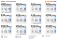 Kalender 2006 mit Ferien und Feiertagen Deutschland