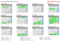 Kalender 2006 mit Ferien und Feiertagen Sachsen-Anhalt