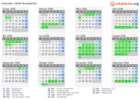 Kalender 2006 mit Ferien und Feiertagen Montpellier