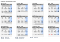 Kalender 2006 mit Ferien und Feiertagen Niederlande